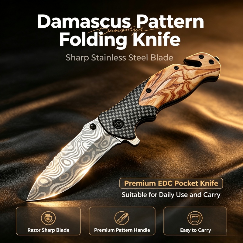 Damascus Pattern Folding Knife - огляд і ціна Edc Daily Carry